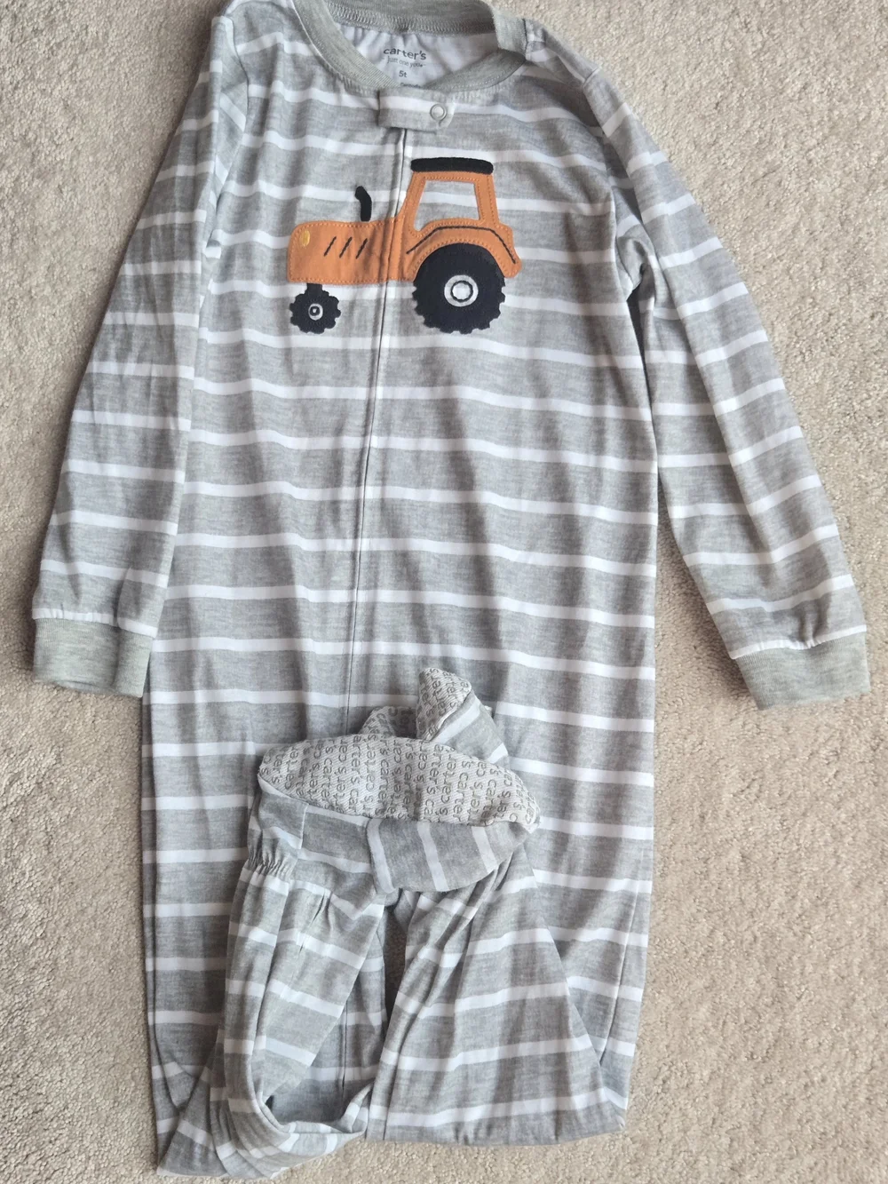 Carter's Gray Striped Kids Pajamas with Orange Tractor